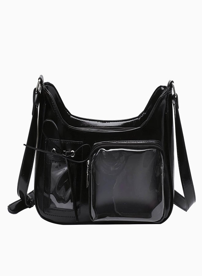 Winatehr ita black shoulder bag for women, pin display kawaii bow anime crossbody bag, cute y2k everyday coquette purse - Image 1